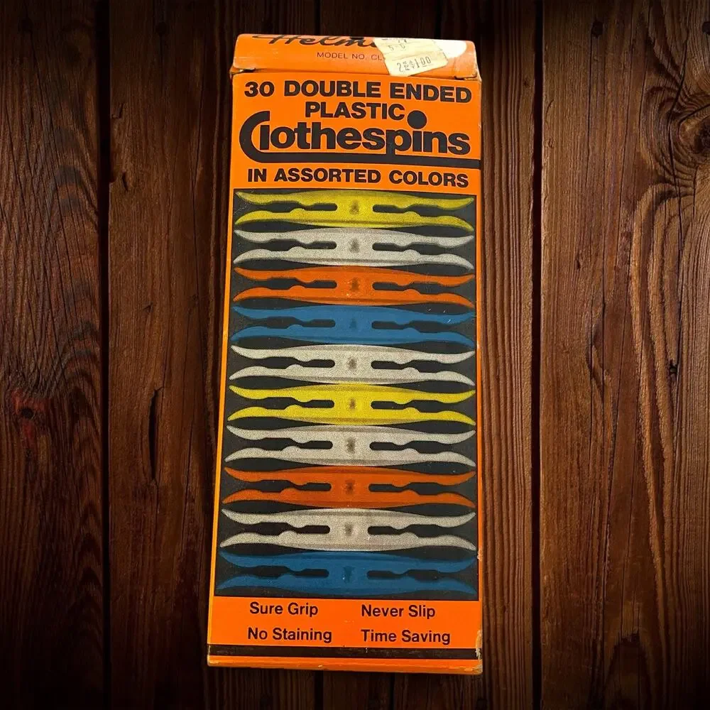 NIB NOS Vtg. Mid Century Plastic Double Ended Clothespins 30 Pack Retro Prop USA
